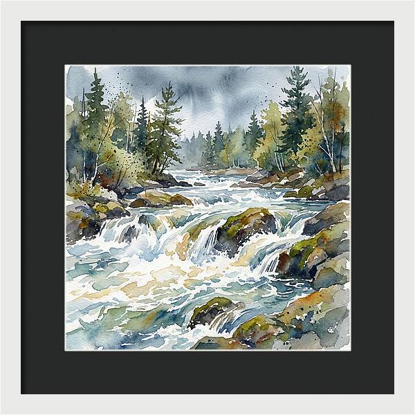 River Rapids In Watercolor
