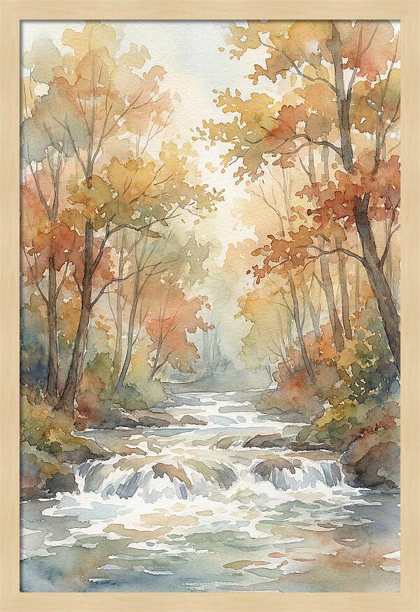 River Rapids Through Autumn Forest