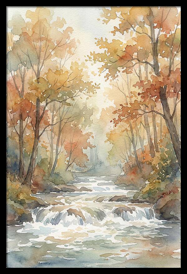 River Rapids Through Autumn Forest