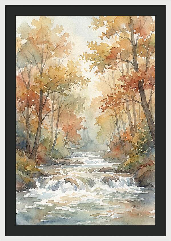 River Rapids Through Autumn Forest