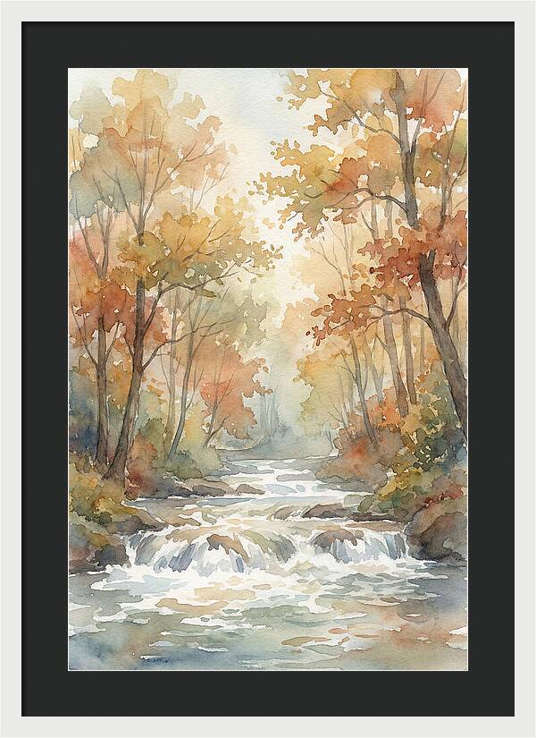 River Rapids Through Autumn Forest