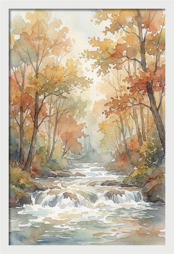 River Rapids Through Autumn Forest