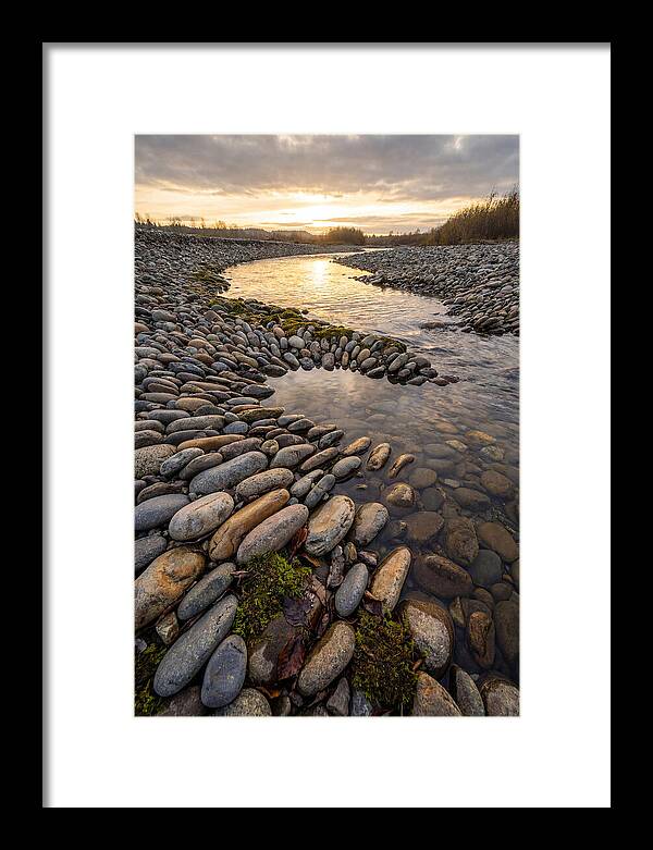 River Stone Patterns At Sunset