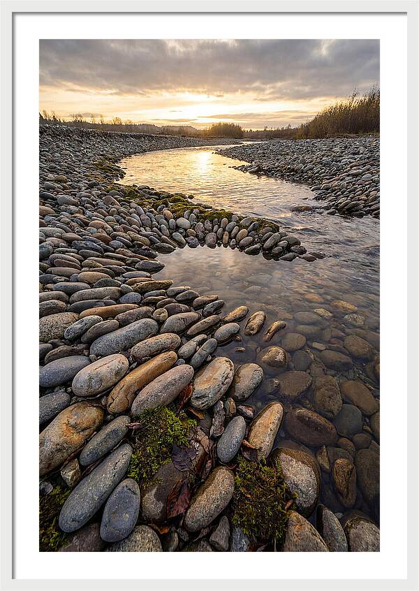 River Stone Patterns At Sunset