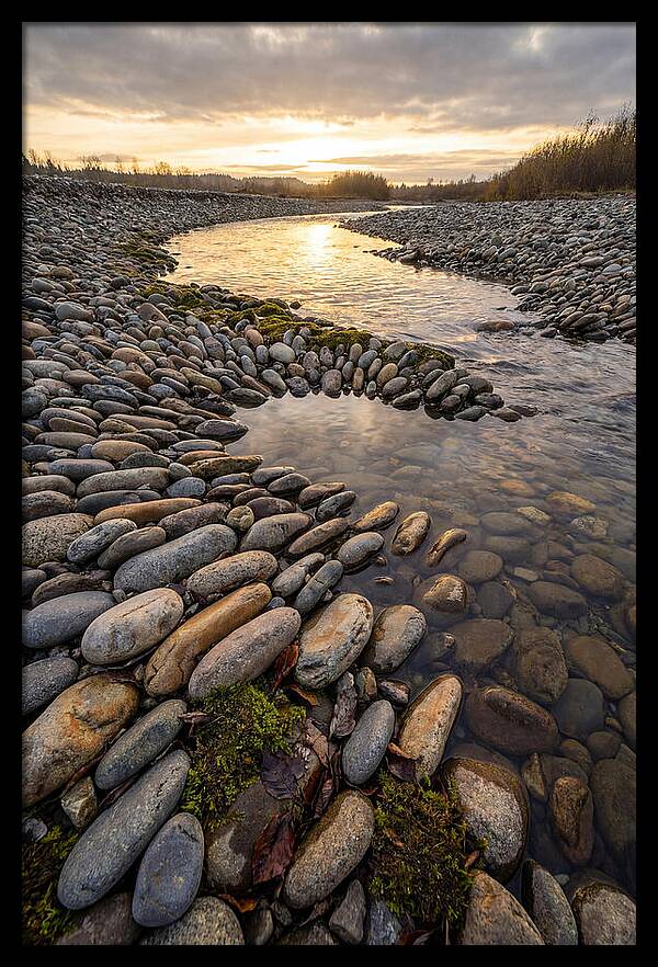 River Stone Patterns At Sunset