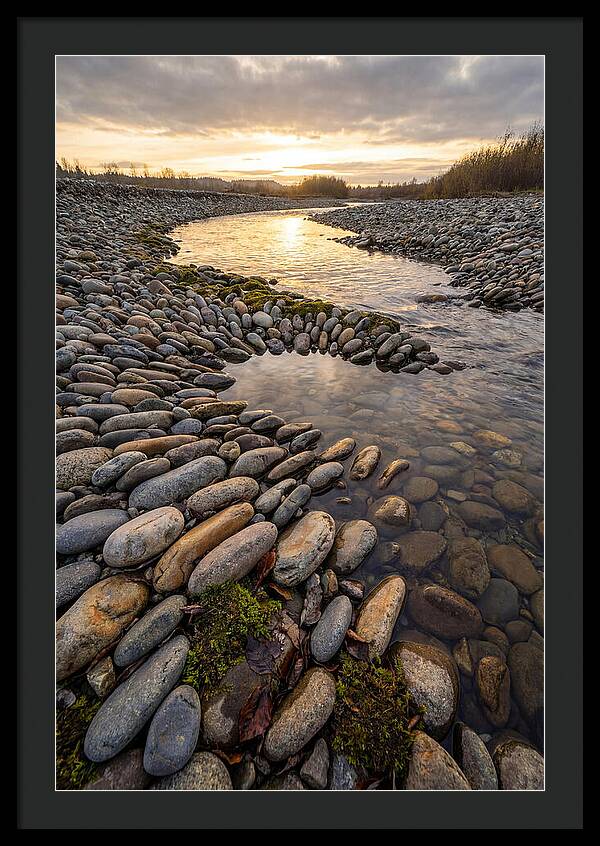River Stone Patterns At Sunset