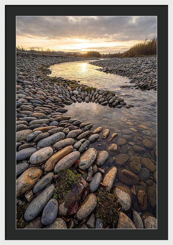 River Stone Patterns At Sunset