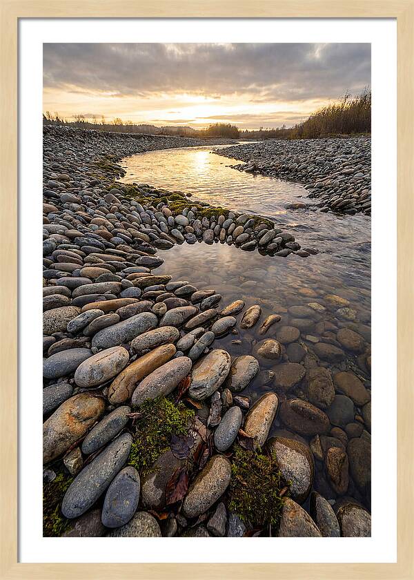 River Stone Patterns At Sunset
