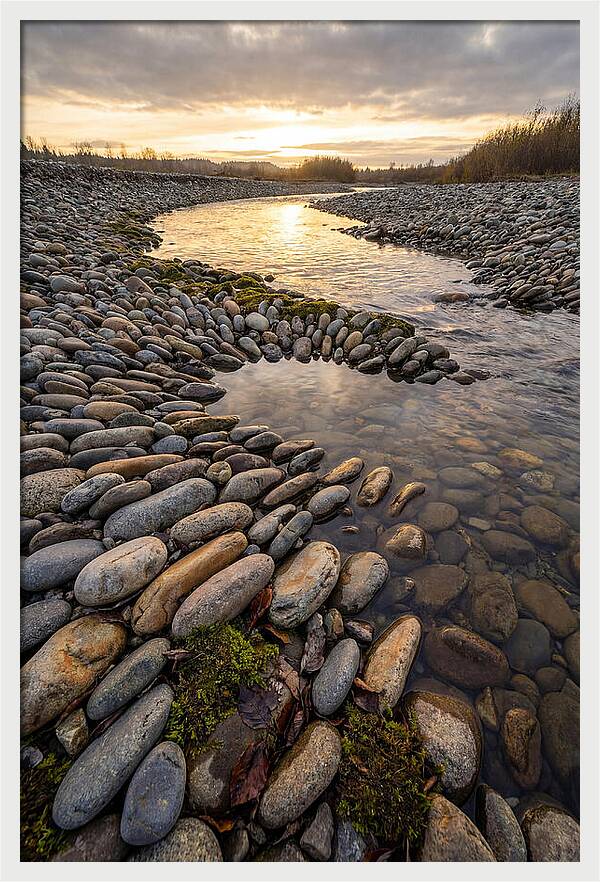 River Stone Patterns At Sunset