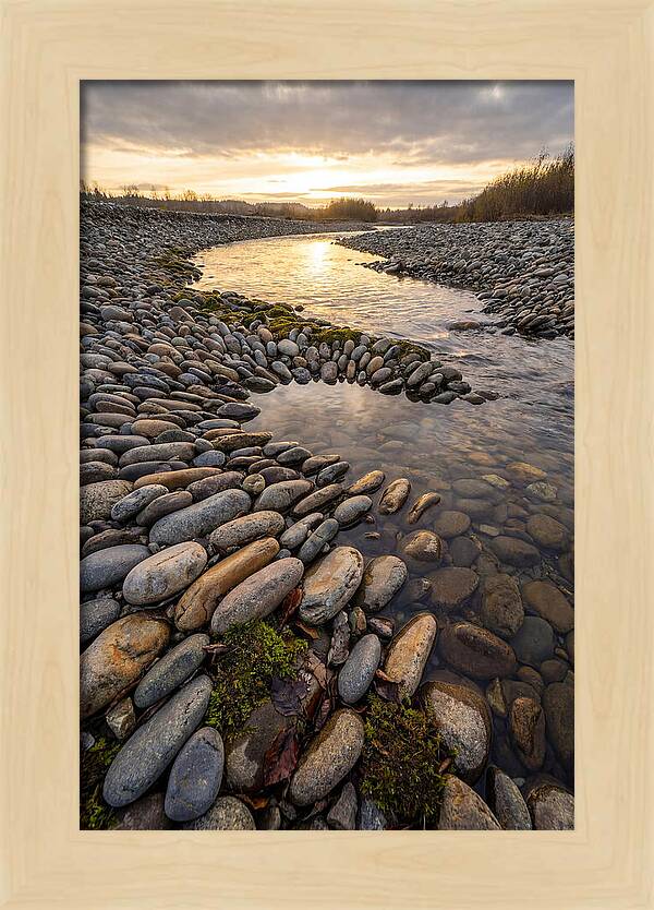 River Stone Patterns At Sunset