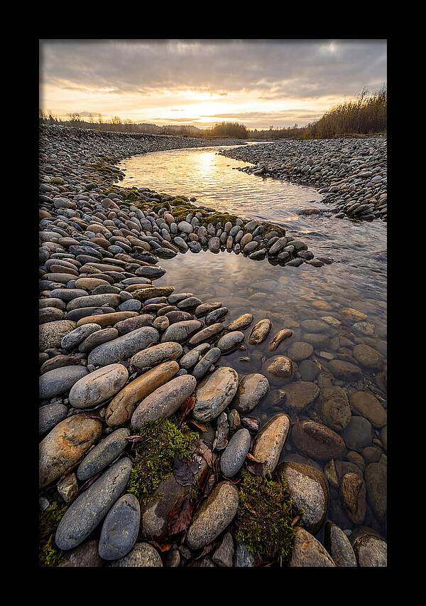 River Stone Patterns At Sunset