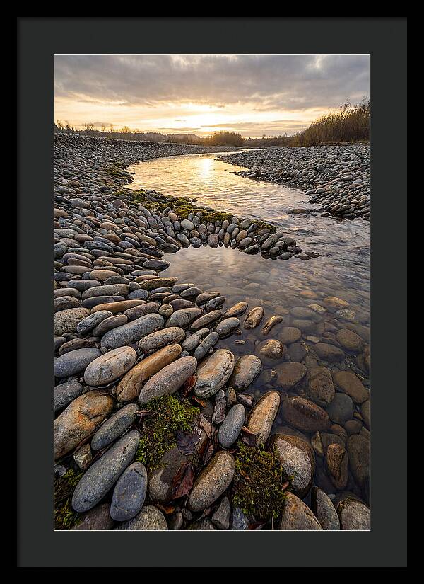 River Stone Patterns At Sunset