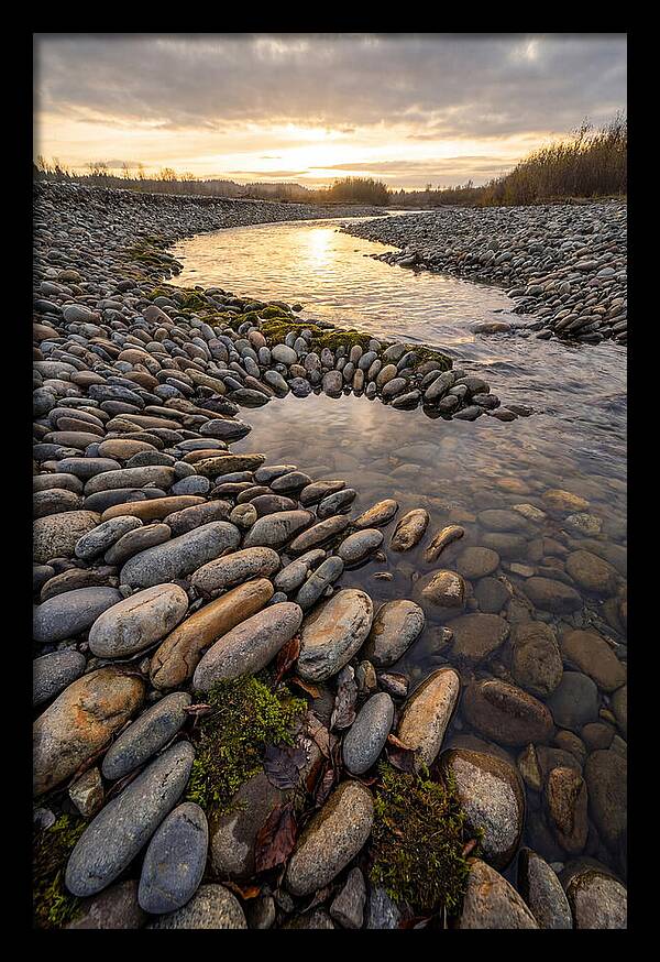 River Stone Patterns At Sunset