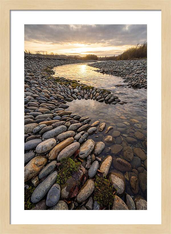 River Stone Patterns At Sunset