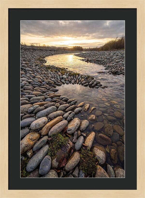 River Stone Patterns At Sunset