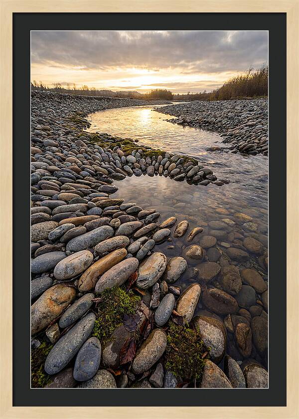River Stone Patterns At Sunset