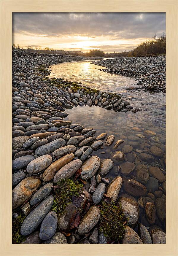 River Stone Patterns At Sunset