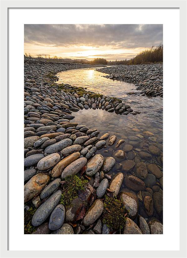 River Stone Patterns At Sunset