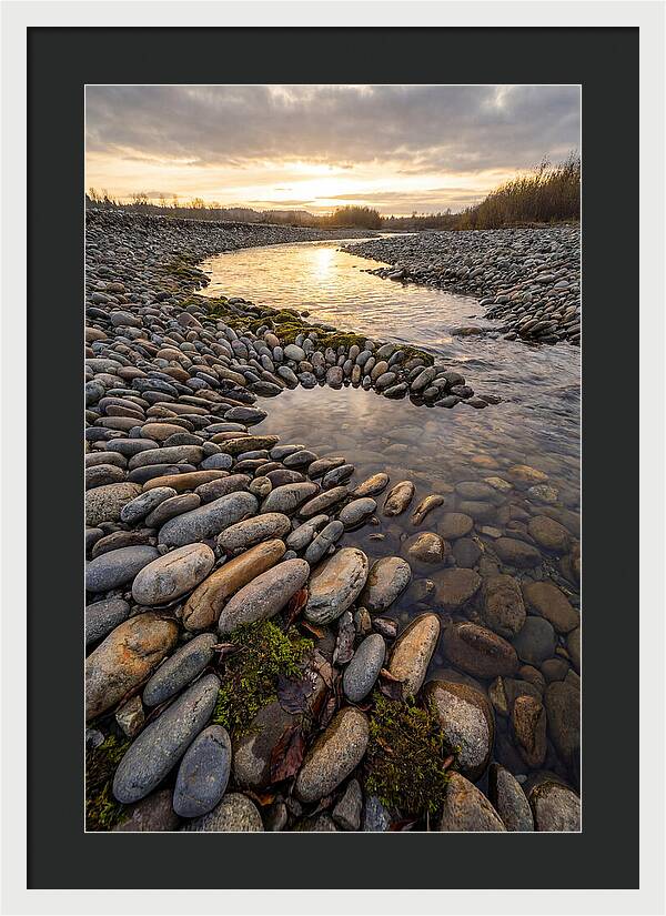 River Stone Patterns At Sunset