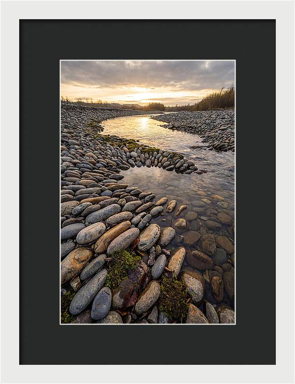River Stone Patterns At Sunset