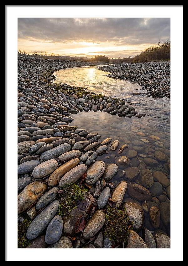 River Stone Patterns At Sunset
