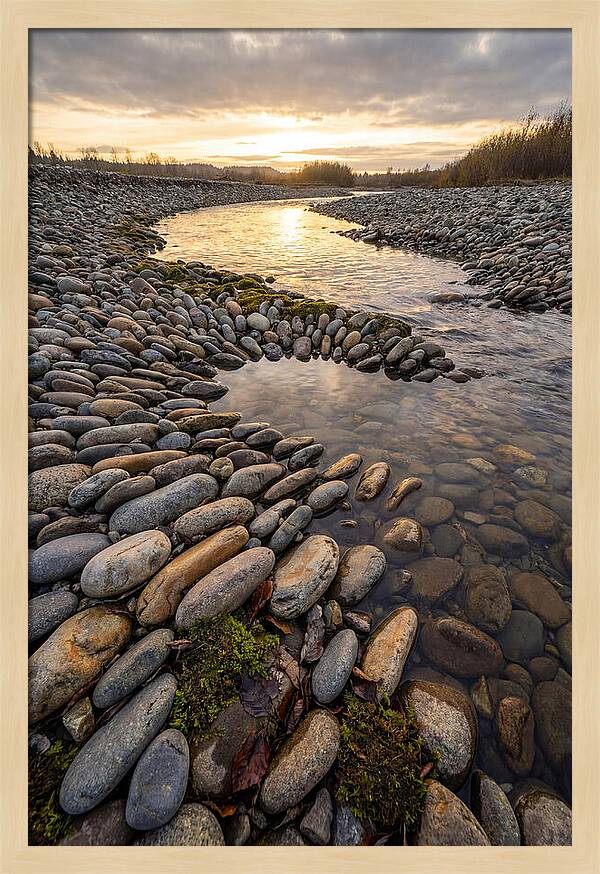 River Stone Patterns At Sunset
