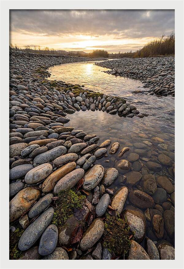 River Stone Patterns At Sunset