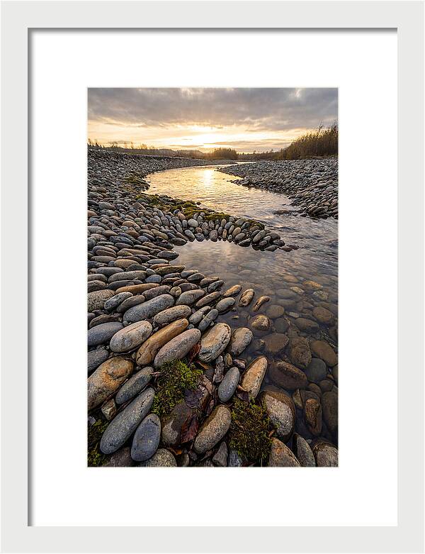River Stone Patterns At Sunset