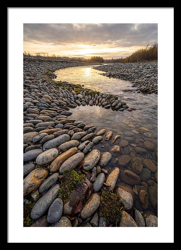 River Stone Patterns At Sunset