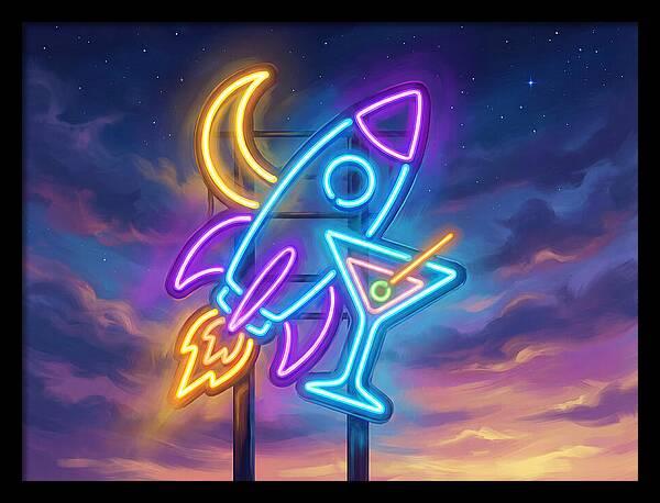 Rocket And Cocktail Sign