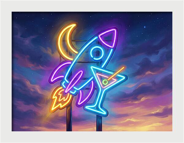 Rocket And Cocktail Sign