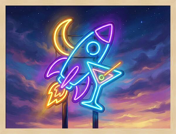 Rocket And Cocktail Sign