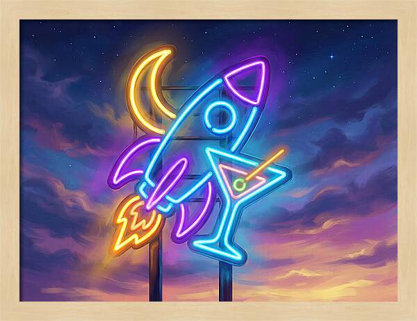 Rocket And Cocktail Sign