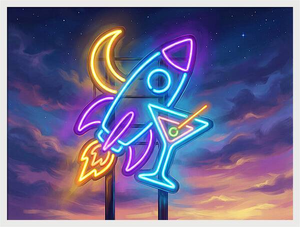 Rocket And Cocktail Sign