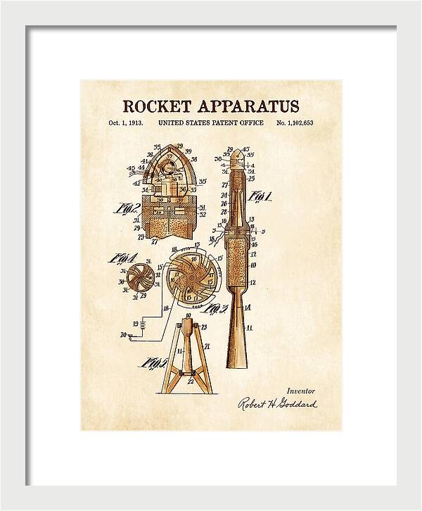 Rocket Apparatus Goddard Watercolor Patent Us1102653