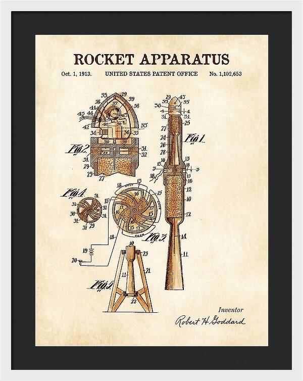 Rocket Apparatus Goddard Watercolor Patent Us1102653