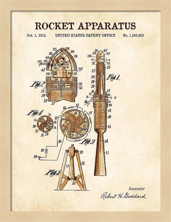 Rocket Apparatus Goddard Watercolor Patent Us1102653
