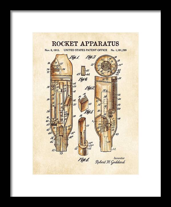 Rocket Apparatus Goddard Watercolor Patent Us1191299