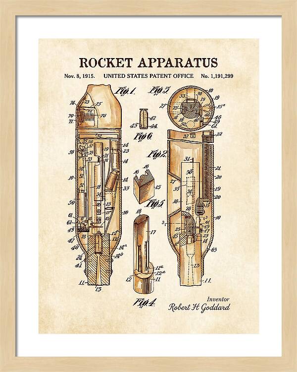 Rocket Apparatus Goddard Watercolor Patent Us1191299