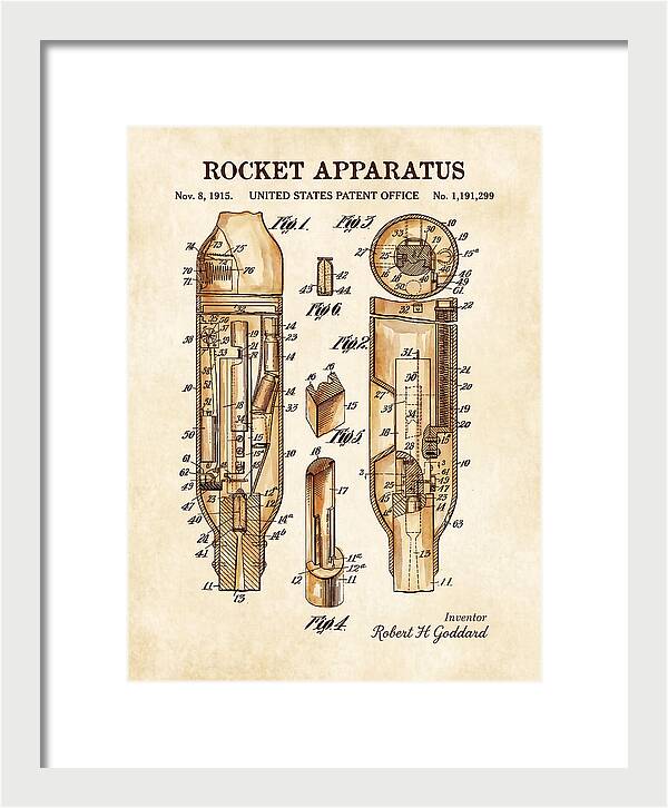 Rocket Apparatus Goddard Watercolor Patent Us1191299