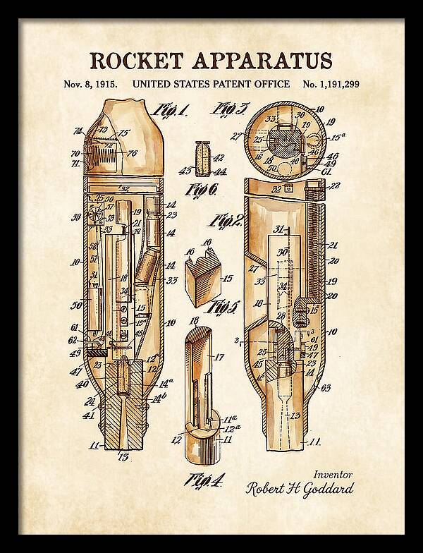 Rocket Apparatus Goddard Watercolor Patent Us1191299