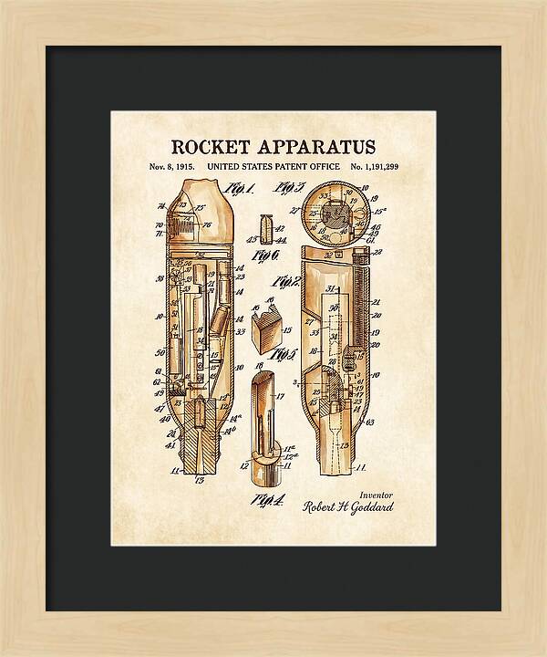 Rocket Apparatus Goddard Watercolor Patent Us1191299