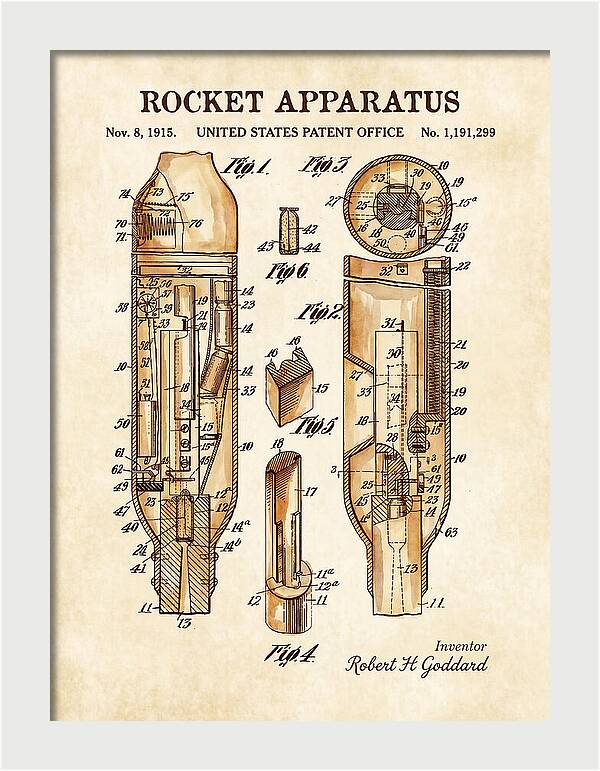 Rocket Apparatus Goddard Watercolor Patent Us1191299