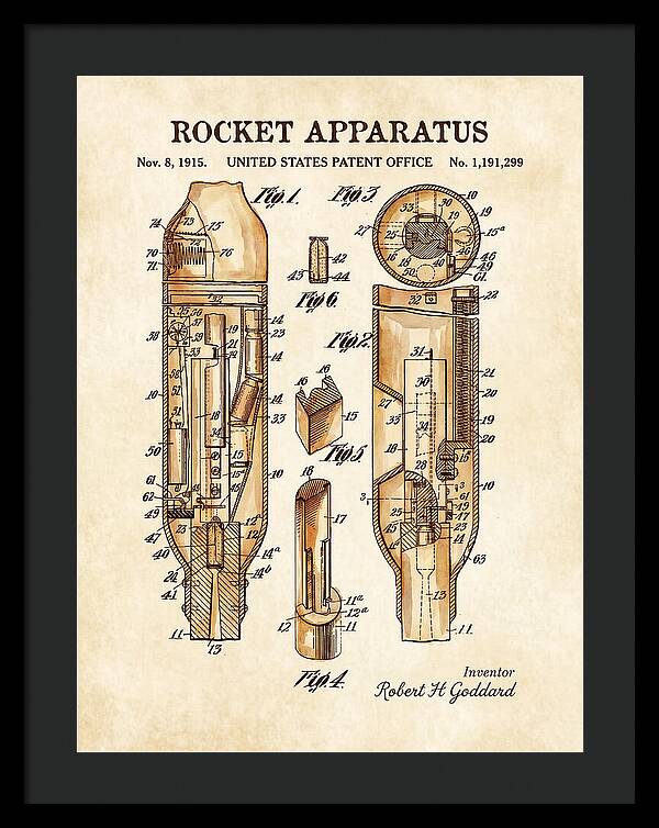 Rocket Apparatus Goddard Watercolor Patent Us1191299
