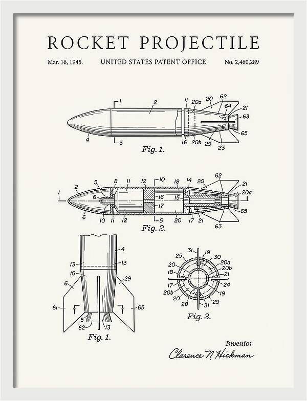 Rocket Projectile Minimalist Patent Us2460289