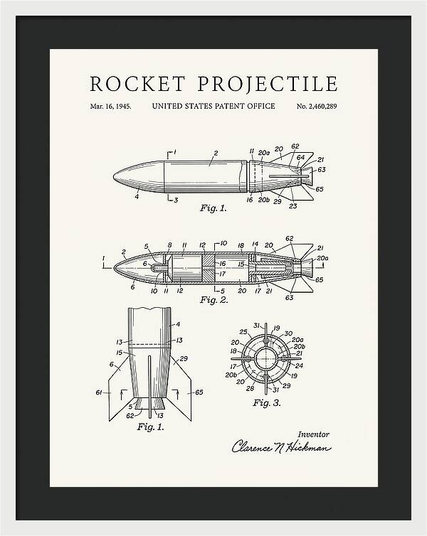 Rocket Projectile Minimalist Patent Us2460289