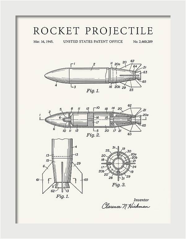 Rocket Projectile Minimalist Patent Us2460289