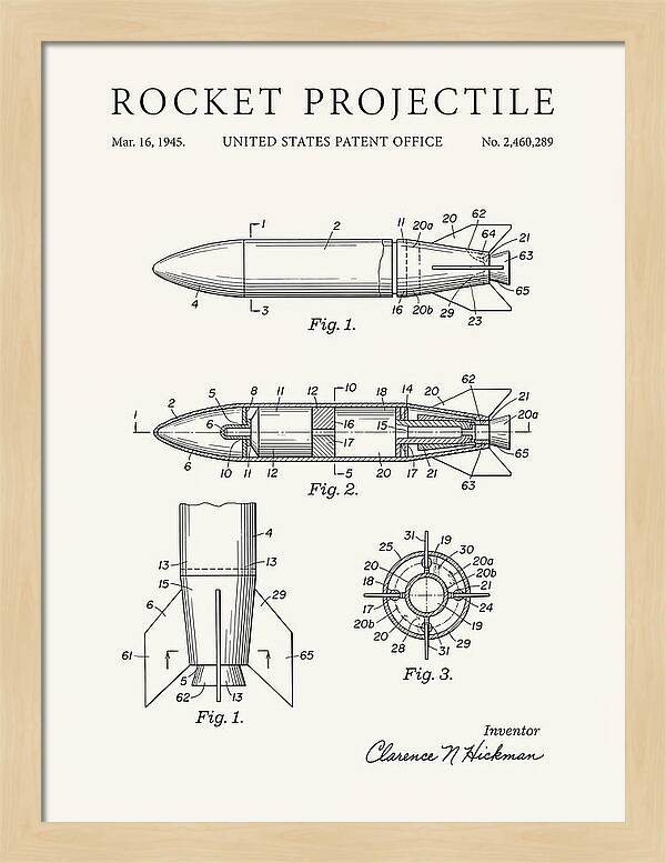 Rocket Projectile Minimalist Patent Us2460289