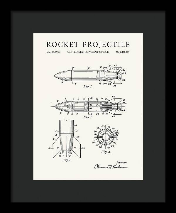 Rocket Projectile Minimalist Patent Us2460289
