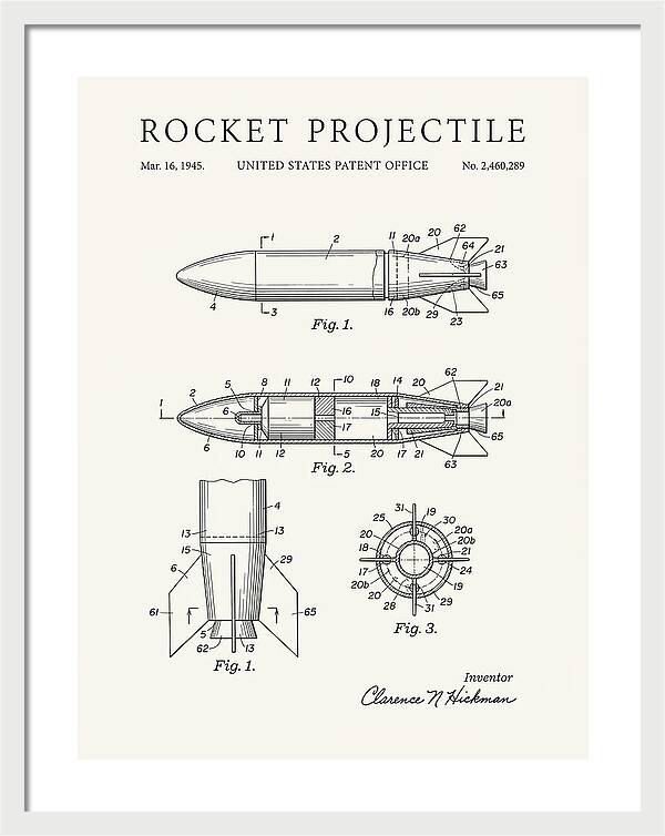 Rocket Projectile Minimalist Patent Us2460289